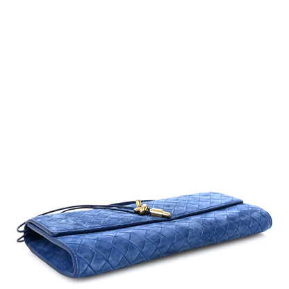 Bottega Veneta Suede Intrecciato Long Andiamo Top Handle Clutch Blue Royal 4 of 6