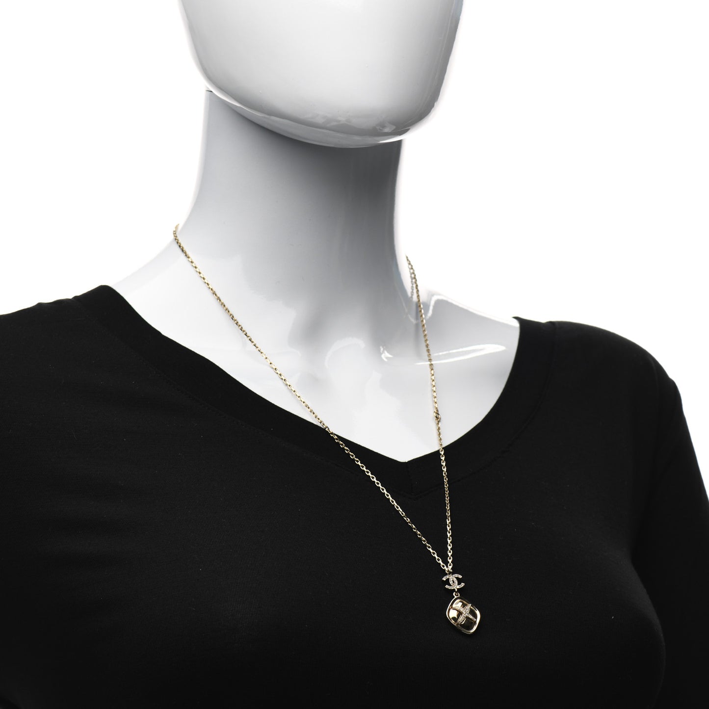 Crystal CC Drop Pendant Necklace Gold