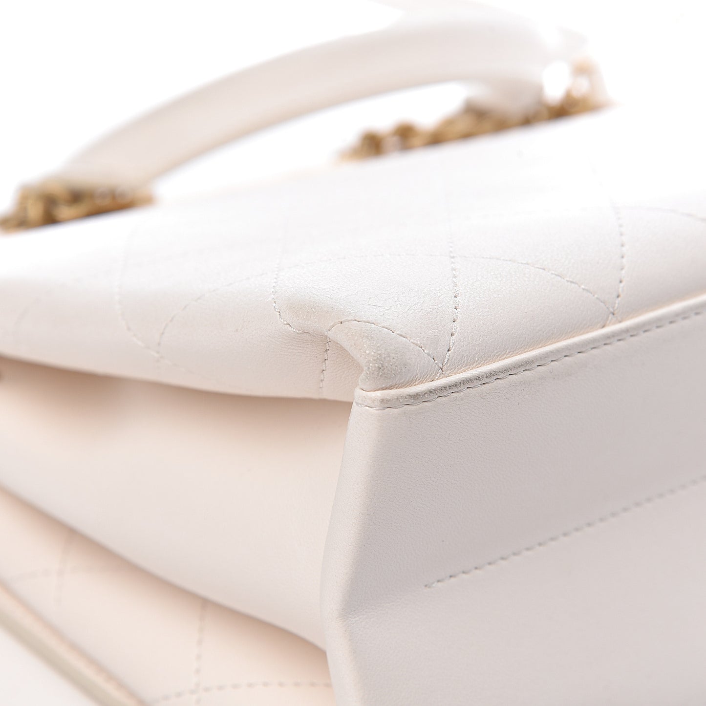 Lambskin Quilted Coco Luxe Top Handle Flap White