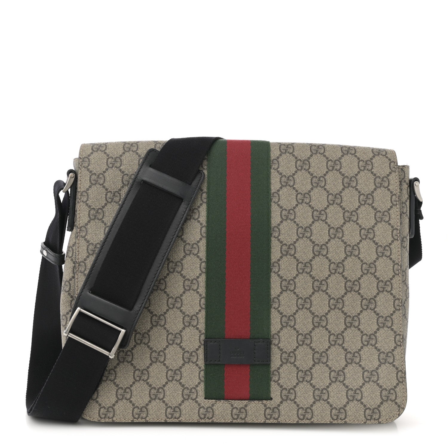 Gucci GG Supreme Monogram Web Flap Messenger Bag Black 1 of 19