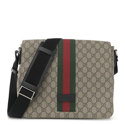 Gucci GG Supreme Monogram Web Flap Messenger Bag Black 1 of 19
