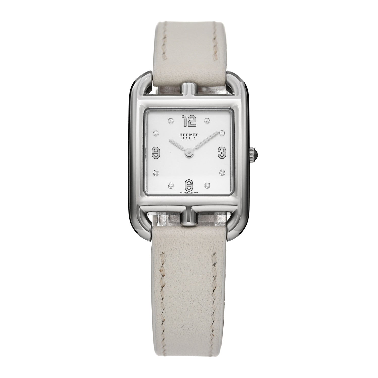 Hermes Stainless Steel Swift Diamond Mother of Pearl 23mm Cape Cod Quartz Watch Blanc 1 of 4