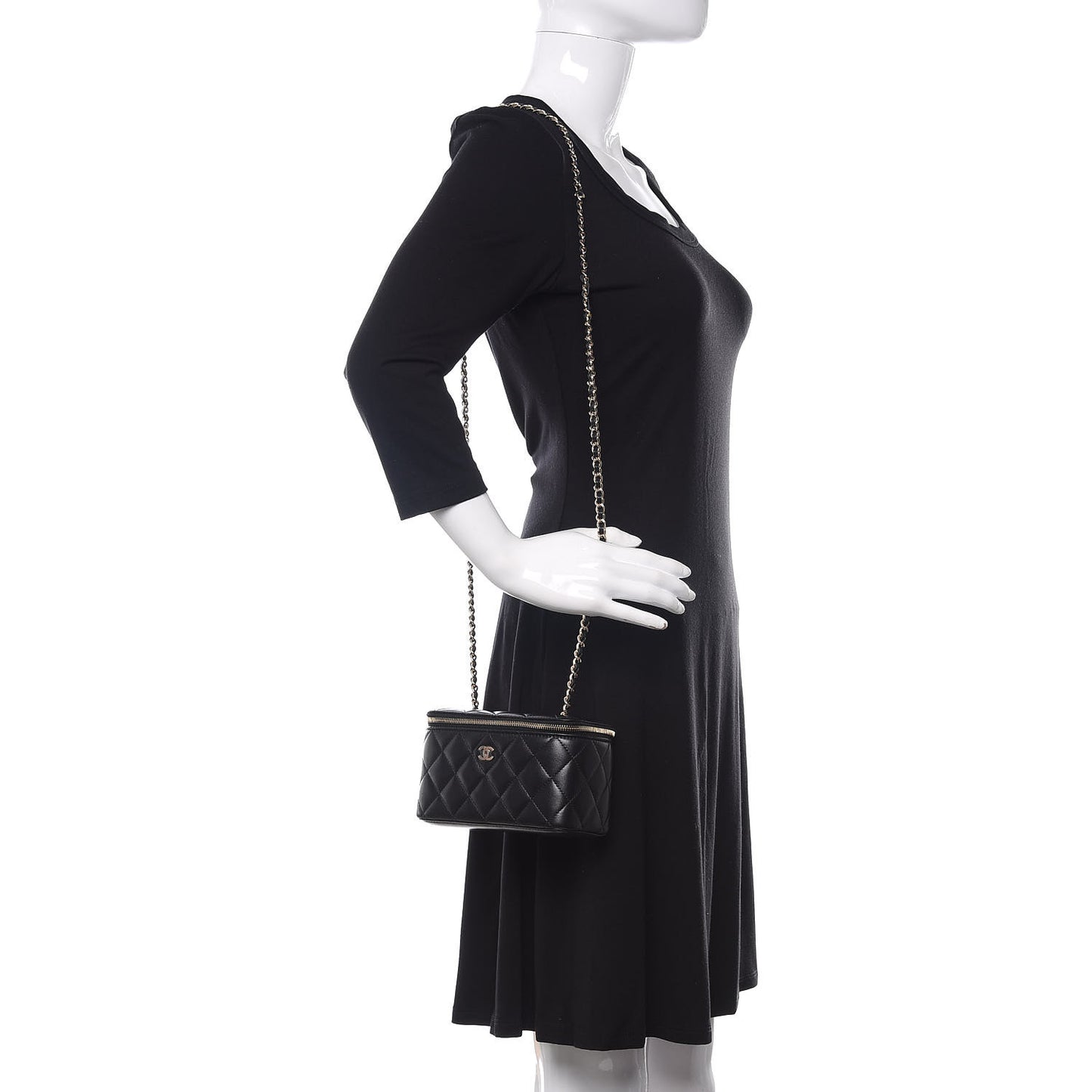 Lambskin Quilted Small Vanity Case With Chain Black