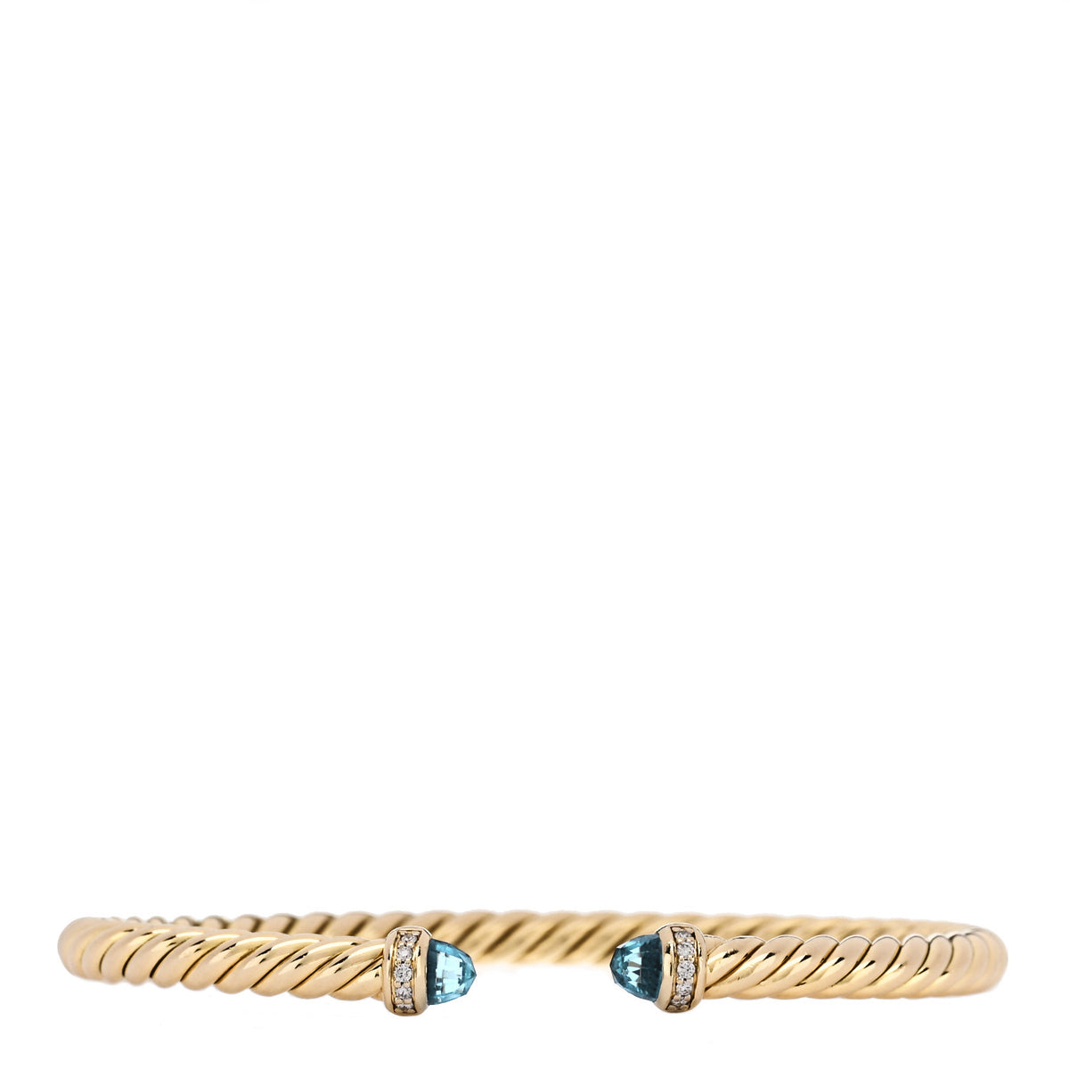 18K Yellow Gold Diamond Blue Topaz 4mm Cablespira Bracelet
