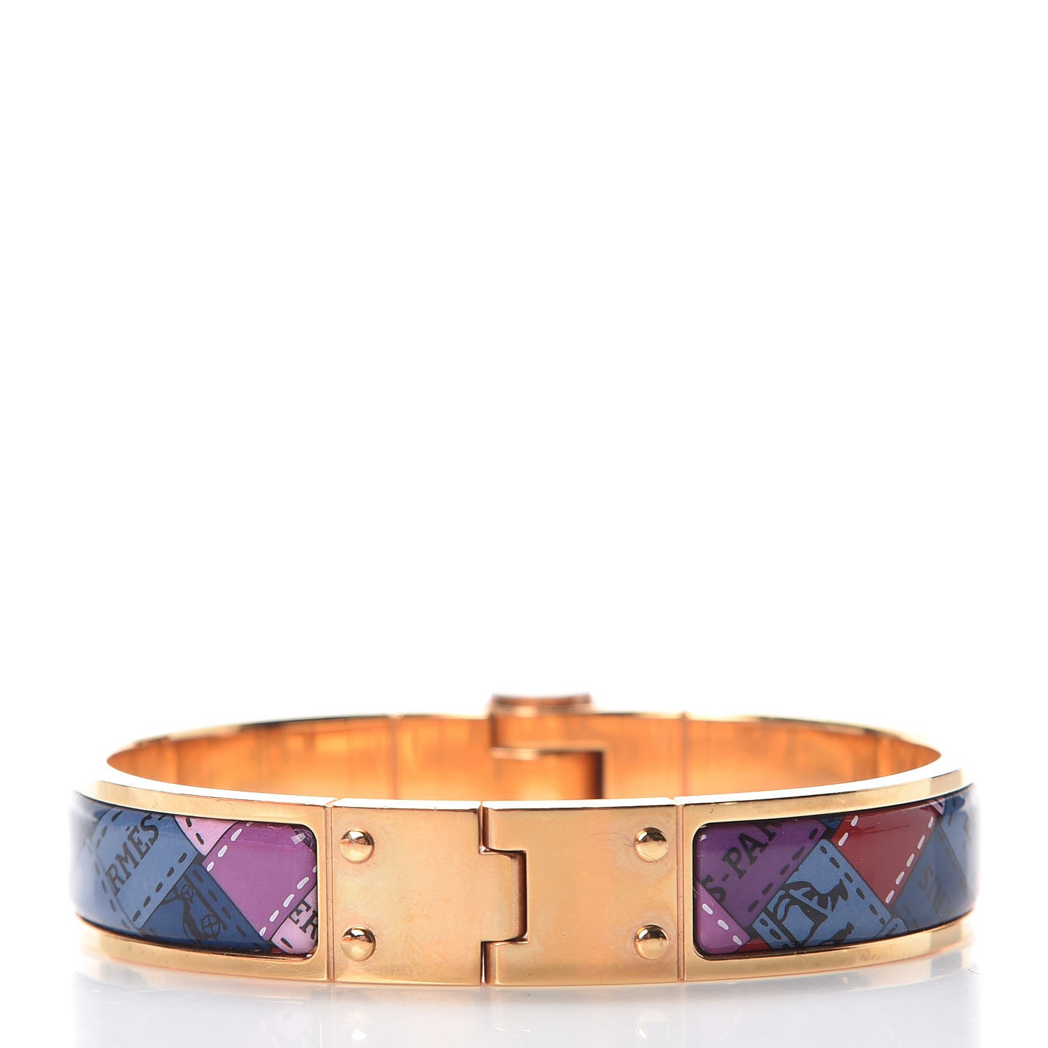 Hermes Enamel Printed Narrow Bolduc Au Carre Hinged Bracelet S 3 of 5