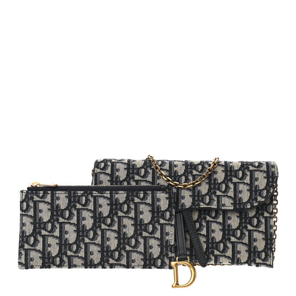 Christian Dior Oblique Saddle Chain Long Wallet Blue 1 of 10
