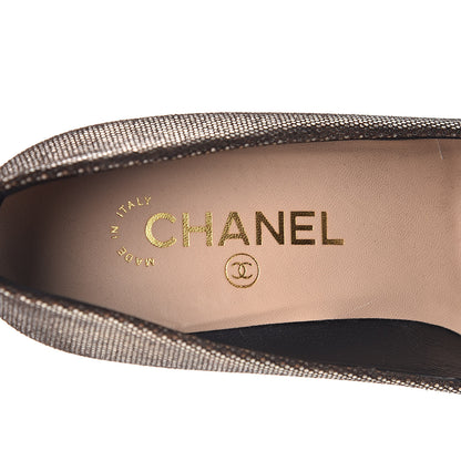 Chanel Metallic Fabric CC Cap Toe Pumps 38 Silver Black 7 of 8