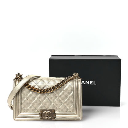 Chanel Metallic Perforated Lambskin Quilted Medium Boy Flap Gold 11 of 11