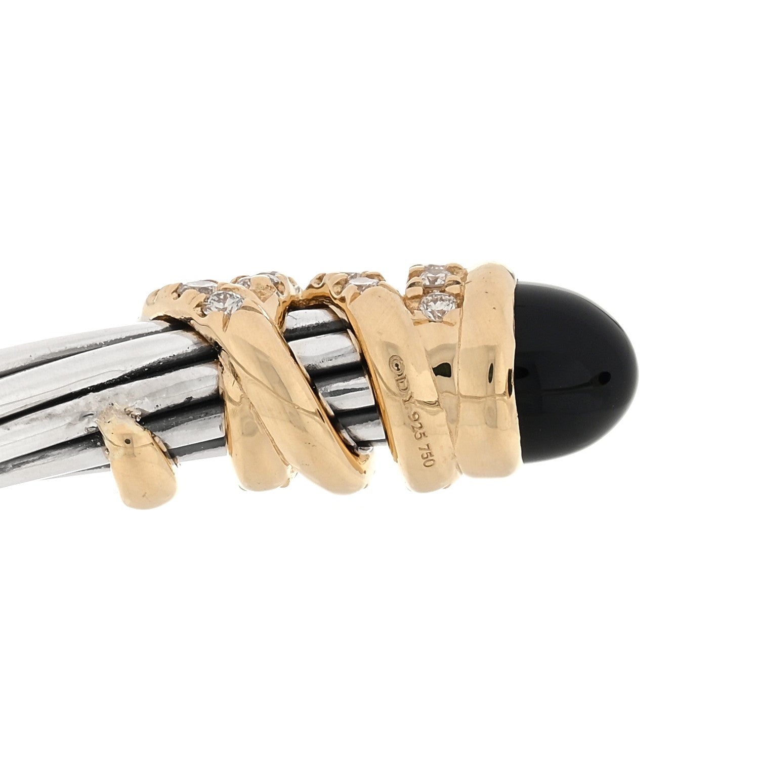 David Yurman Sterling Silver 18K Yellow Gold Diamond Black Onyx 4mm Helena Cuff Bracelet 3 of 3