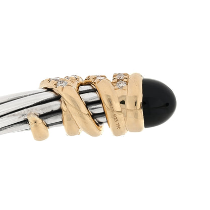 David Yurman Sterling Silver 18K Yellow Gold Diamond Black Onyx 4mm Helena Cuff Bracelet 3 of 3