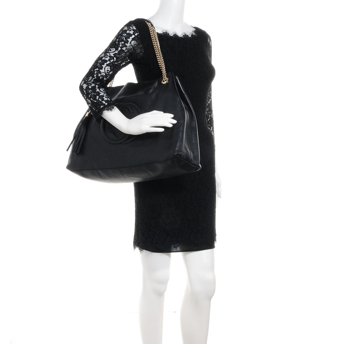 Pebbled Calfskin Large Soho Chain Shoulder Bag Black