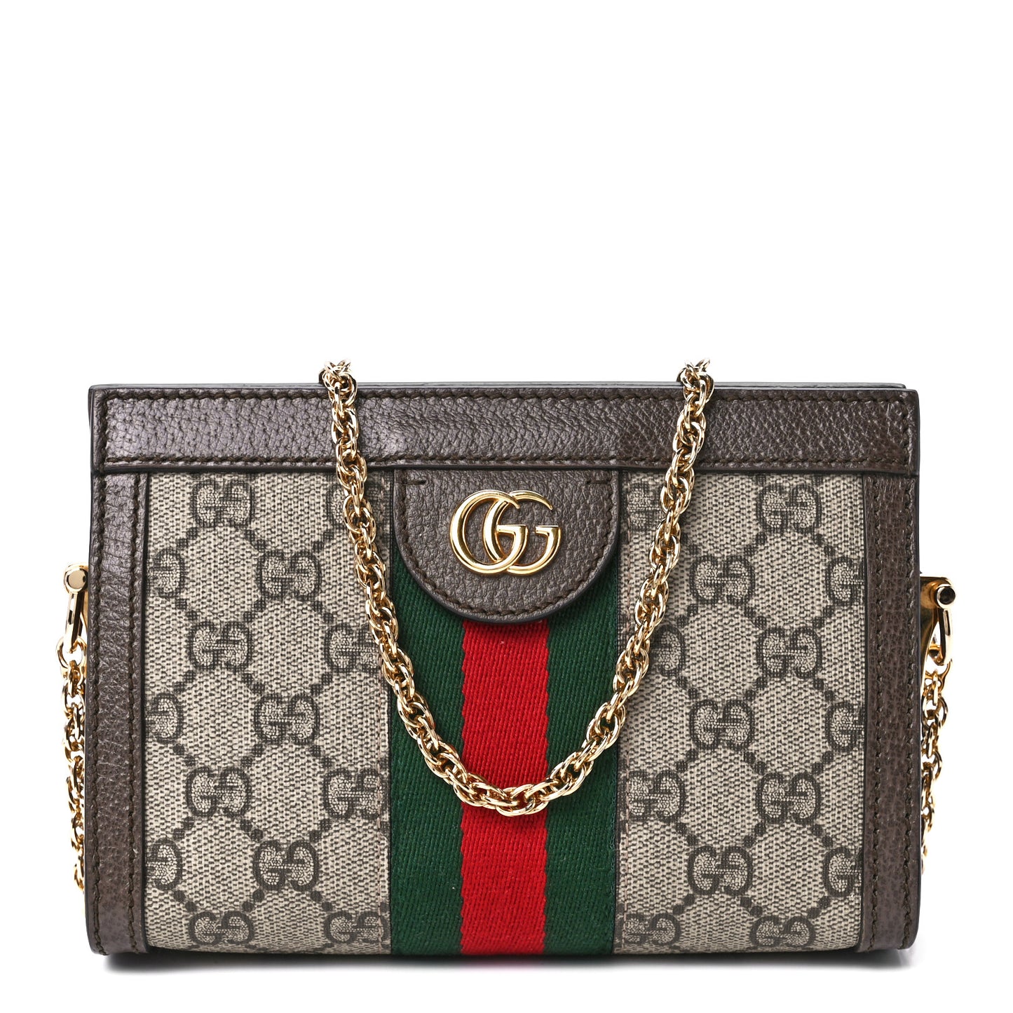 GG Supreme Monogram Textured Dollar Calfskin Web Mini Ophidia Chain Shoulder Bag Beige Ebony New Acero