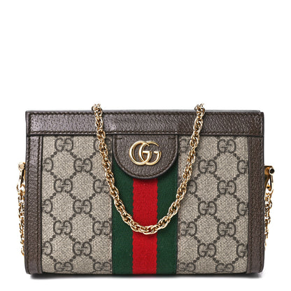 Gucci GG Supreme Monogram Textured Dollar Calfskin Web Mini Ophidia Chain Shoulder Bag Beige Ebony New Acero 1 of 12