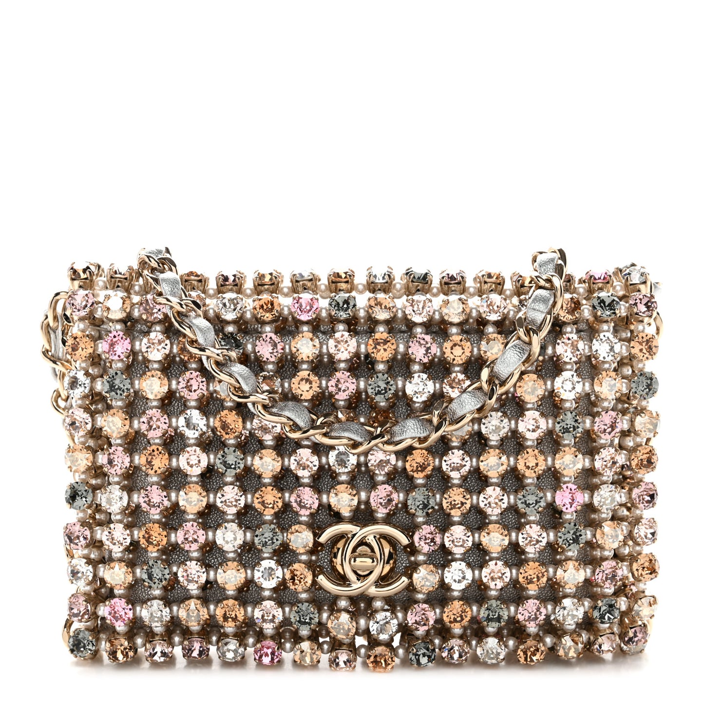 Metal Pearl Minaudiere CC Mini Evening Bag Multicolor