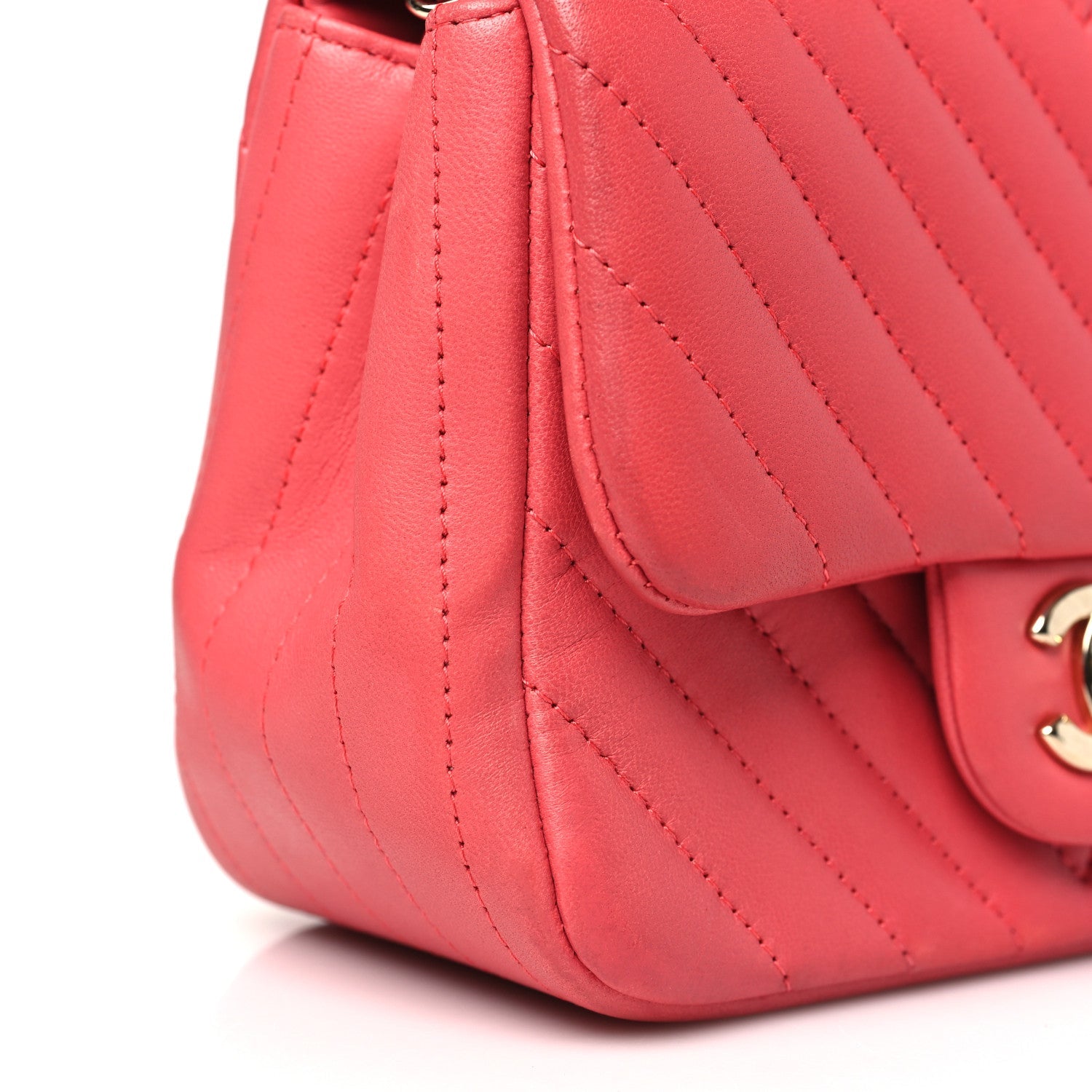 Chanel Lambskin Chevron Quilted Mini Square Flap Pink 13 of 14
