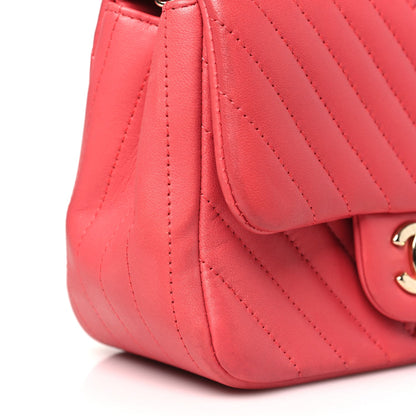 Chanel Lambskin Chevron Quilted Mini Square Flap Pink 13 of 14
