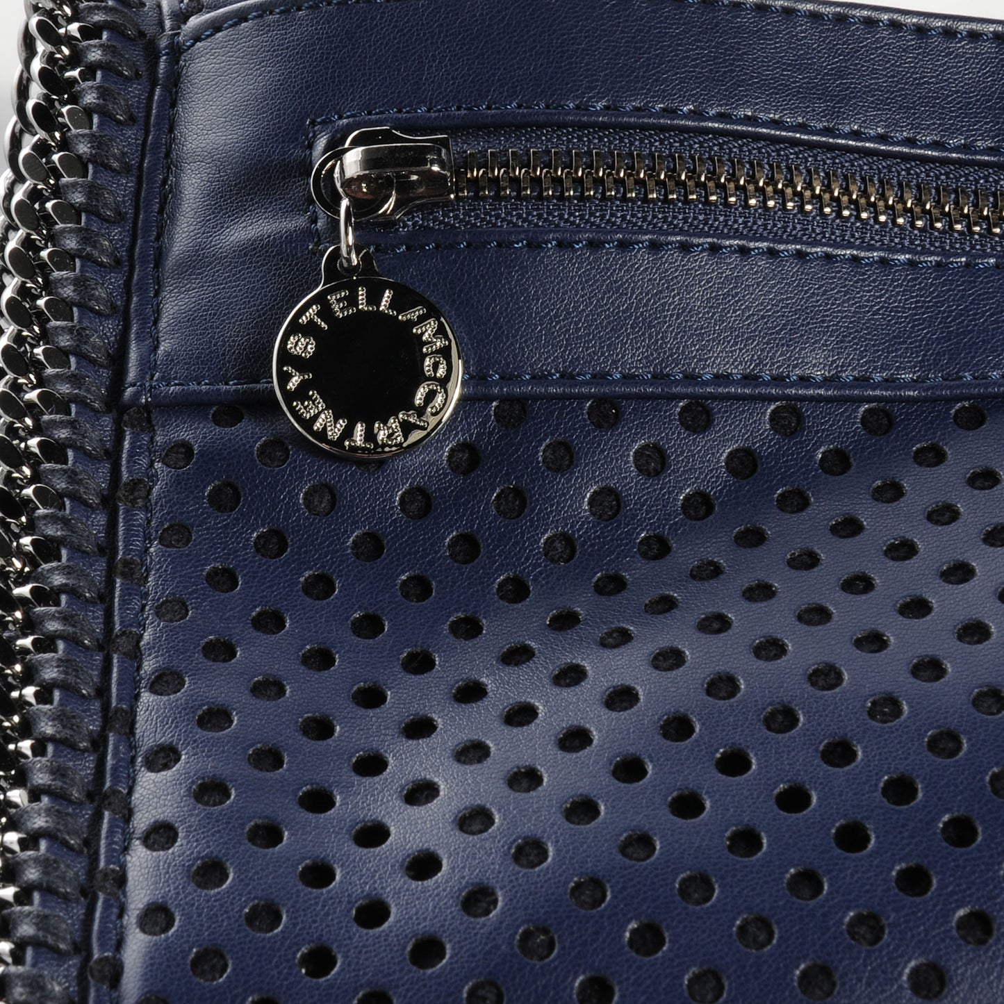 Faux Perforated Leather Fold Over Falabella Clutch Navy