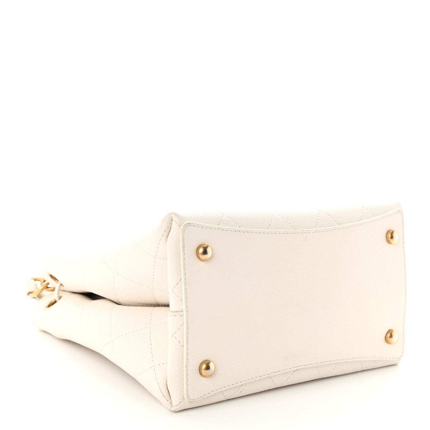 Grained Calfskin Stitched Small Drawstring Bag White