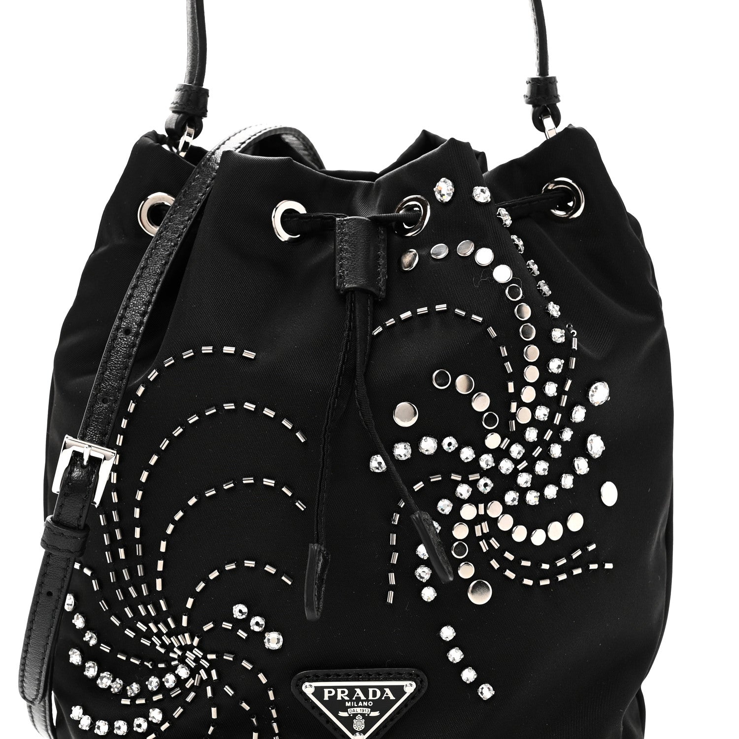 Prada Tessuto Saffiano Ricamo Sequin Crystal Embellished Mini Re