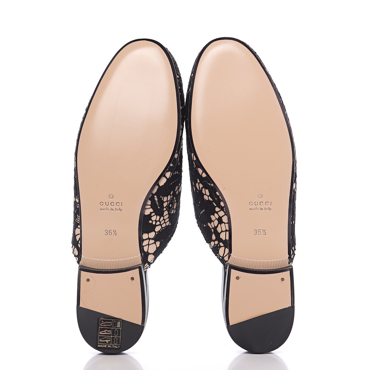 Gucci Lace Malaga Kid Womens Princetown Slippers 36.5 Black Skin Rose 5 of 9