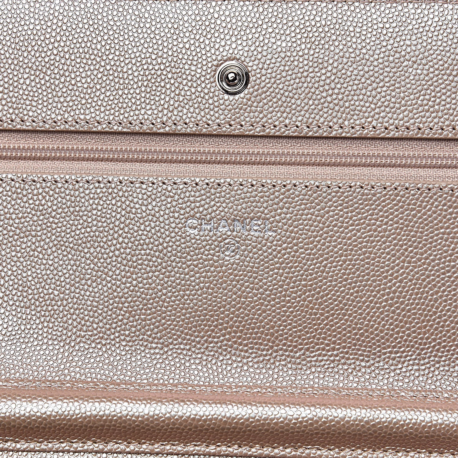 Chanel Metallic Caviar Chevron Quilted Wallet On Chain WOC Light Gold 6 of 14