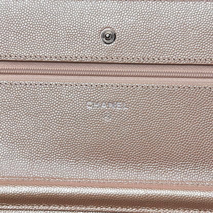 Chanel Metallic Caviar Chevron Quilted Wallet On Chain WOC Light Gold 6 of 14
