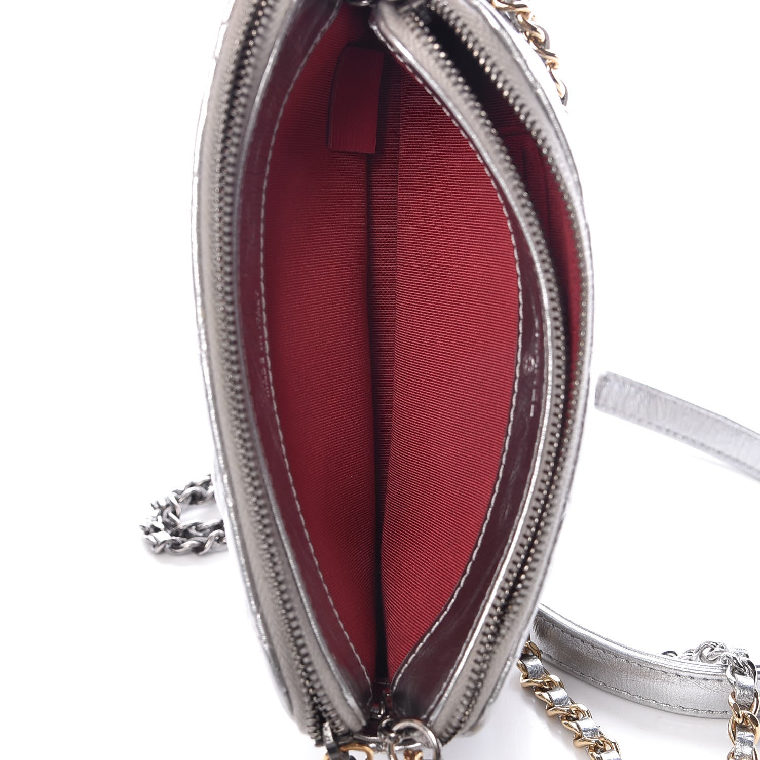 Chanel Metallic Lambskin Calfskin Quilted Small Gabrielle Clutch With Chain Silver 8 of 13