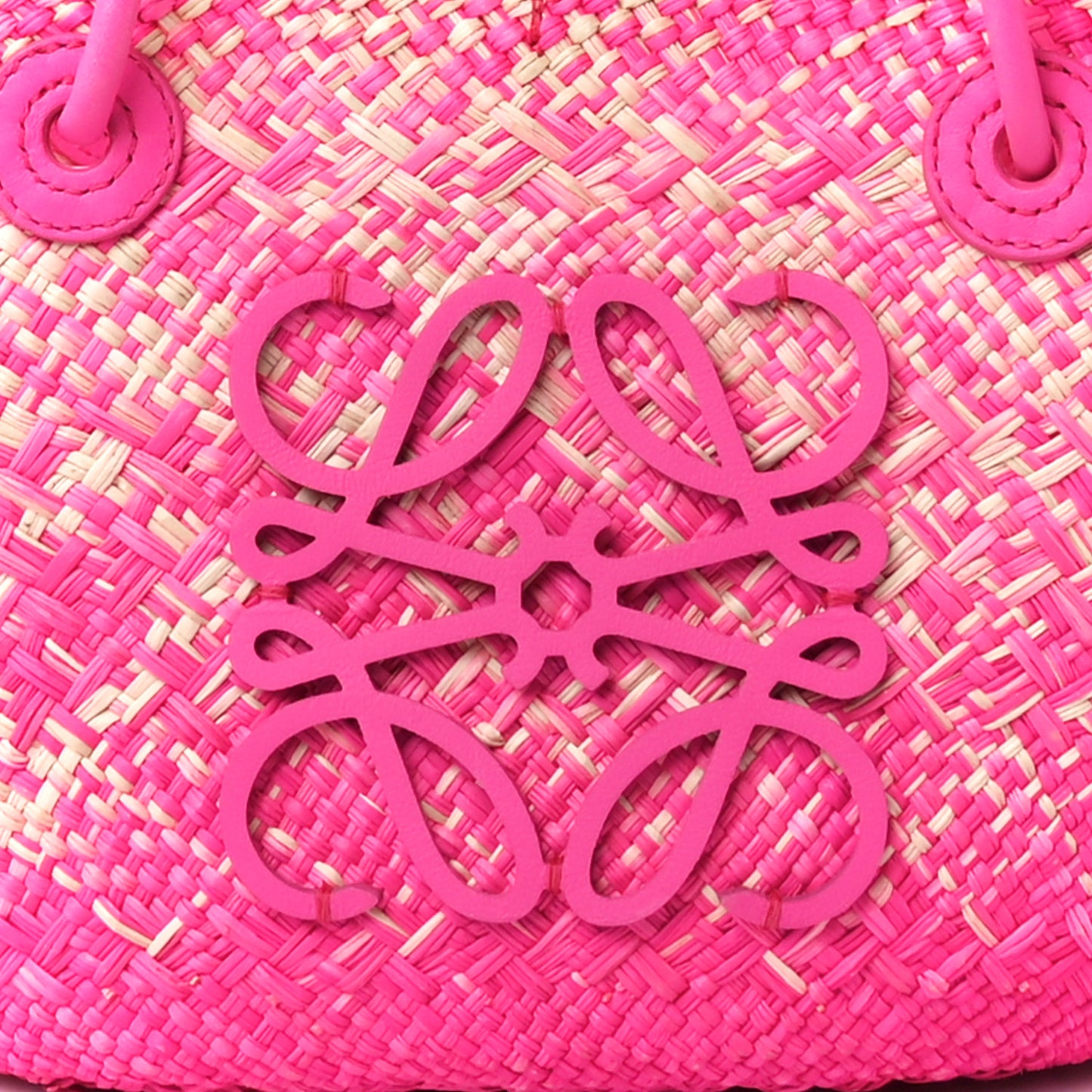Iraca Palm Calfskin Small Anagram Basket Bag Fuchsia