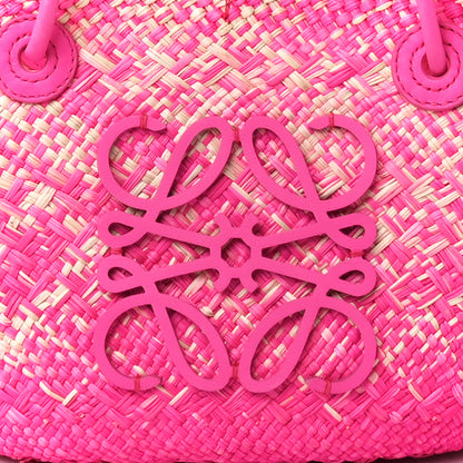 Loewe Iraca Palm Calfskin Small Anagram Basket Bag Fuchsia 7 of 10