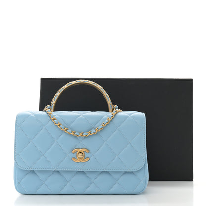 Chanel Lambskin Metal Quilted Twist Top Handle Flap With Chain Light Blue 11 of 11