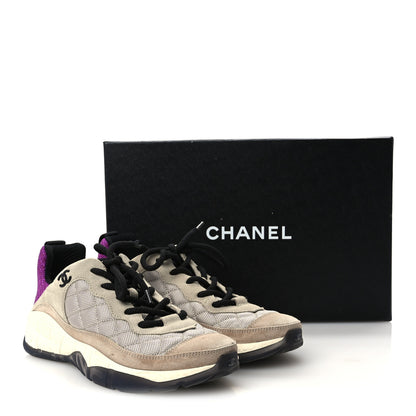 Chanel Mesh Suede Calfskin CC Sneakers 39.5 Light Beige Purple Beige 11 of 11