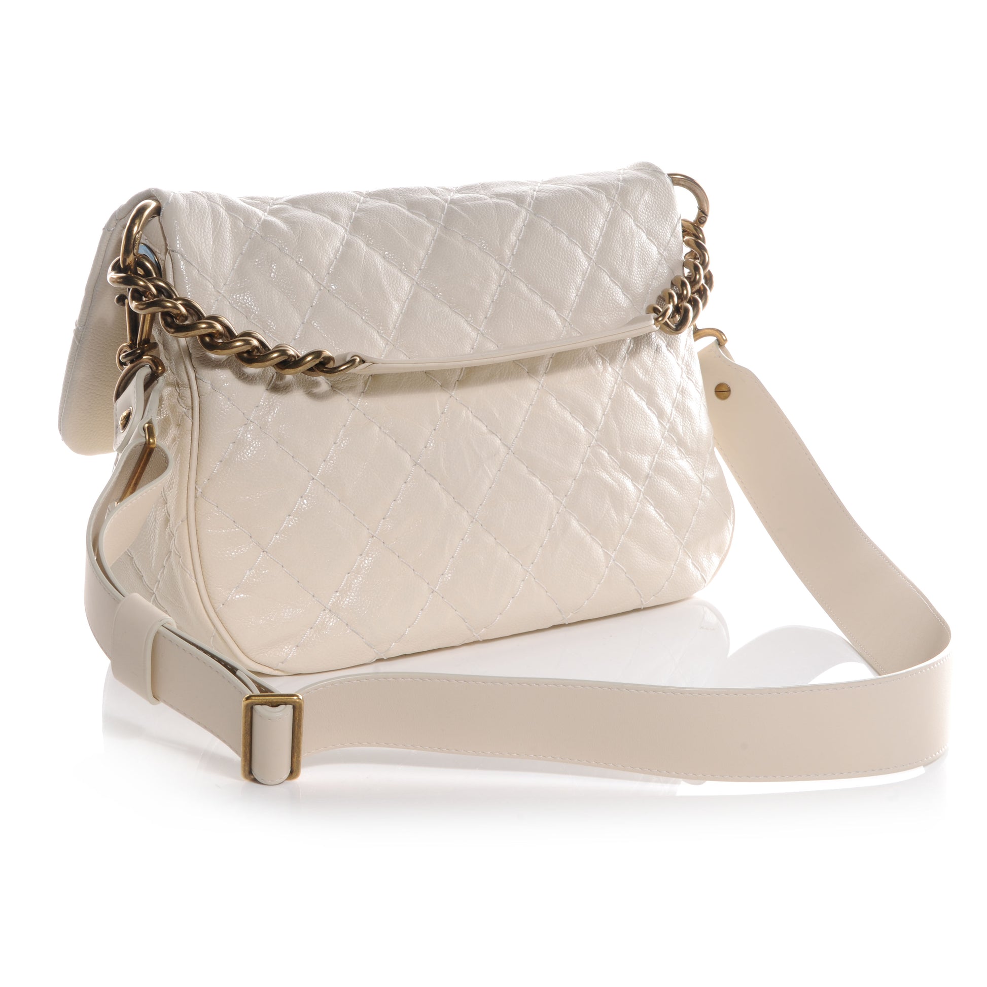 Chanel Crumpled Grain Calf Coco Pleats Messenger Flap Ivory 4 of 9
