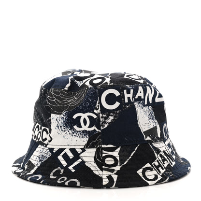 Chanel Cotton Coco Print Bucket Hat M Navy Black White 5 of 9