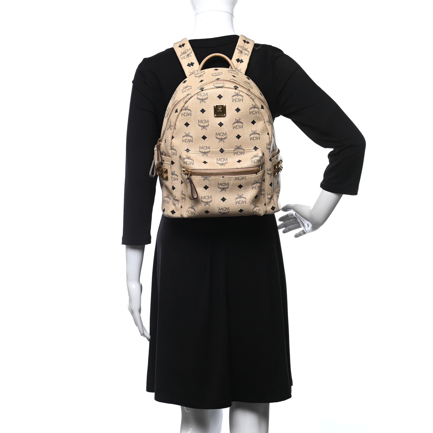 MCM Visetos Small Side Stud Stark Backpack Beige 2 of 14