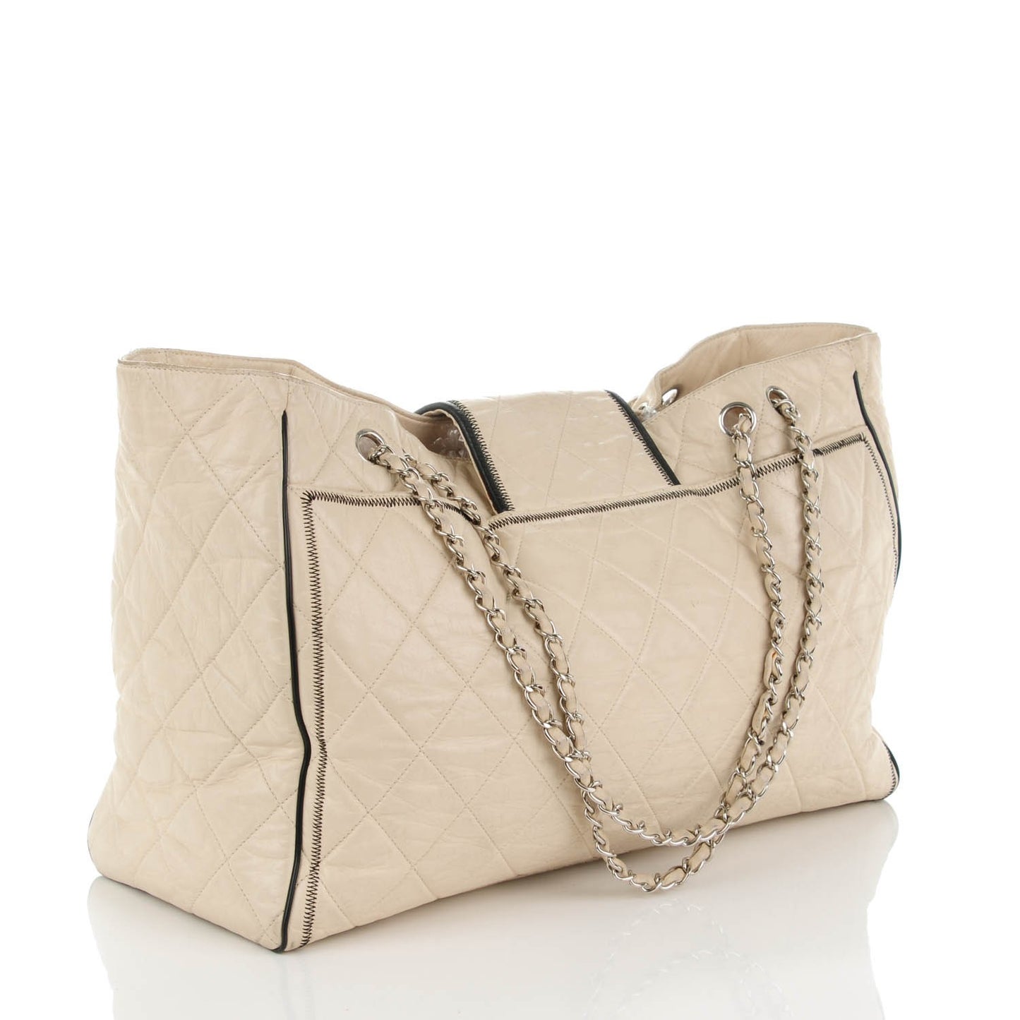 Glazed Lambskin Quilted North South XL Tote White
