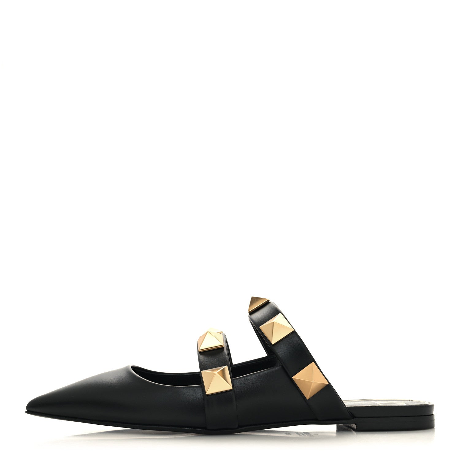 Valentino Garavani Calfskin Roman Stud Flat Mules 40.5 Black 1 of 9