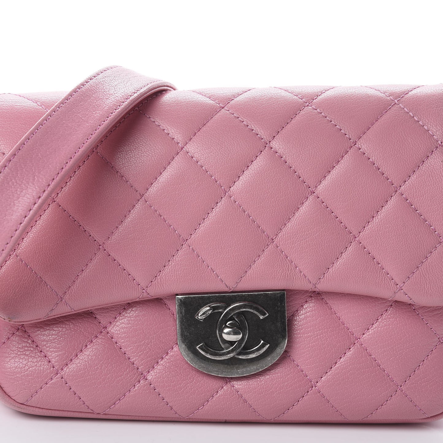 Shiny Goatskin Quilted Small Double Carry Waist Chain Flap Pink