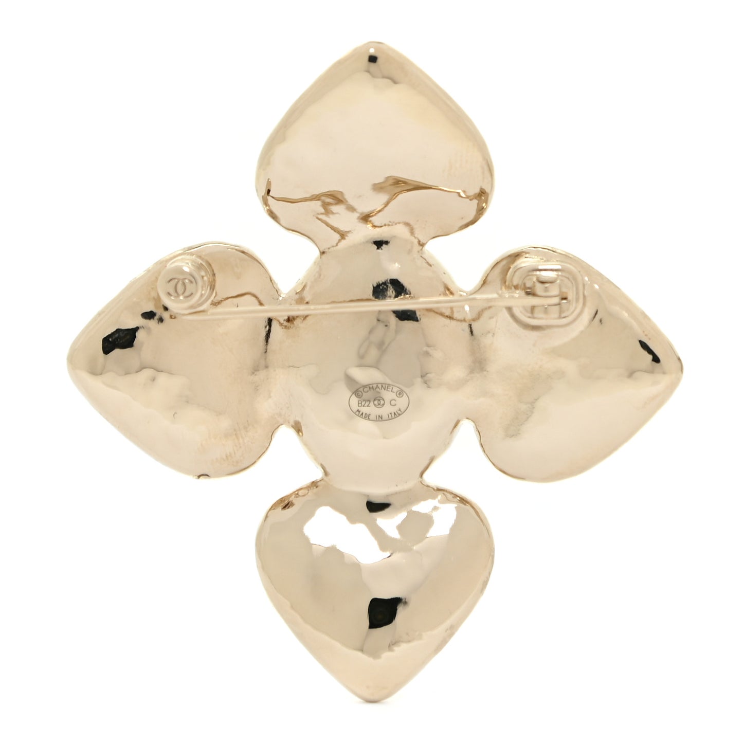 Resin Pearl CC Heart Brooch Gold Pearly White Black