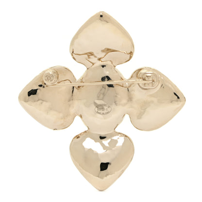 Chanel Resin Pearl CC Heart Brooch Gold Pearly White Black 3 of 6