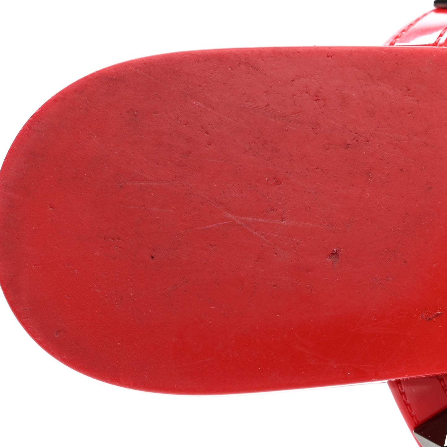 PVC Jelly Printed Rockstud Caged Flat Thong Sandals 36 Red