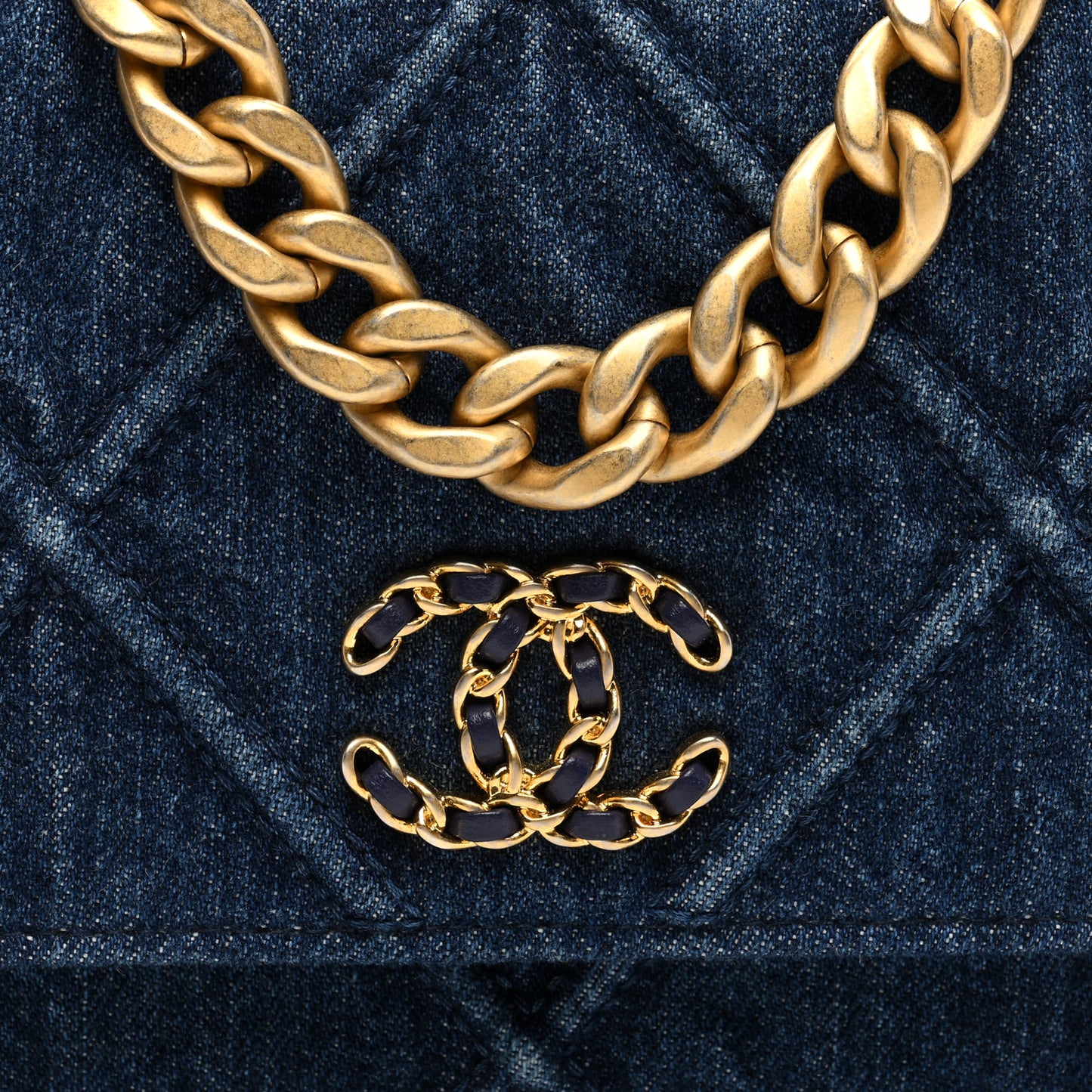 Denim Quilted Chanel 19 Wallet On Chain WOC Blue