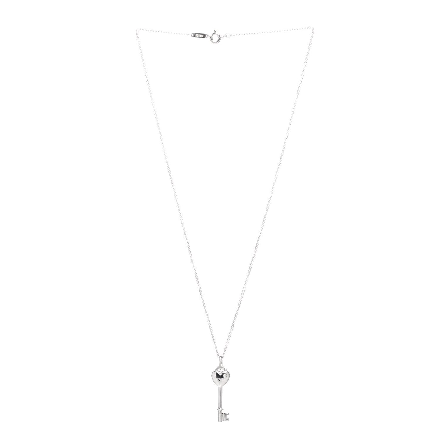 Sterling Silver Diamond Heart Key Pendant Necklace