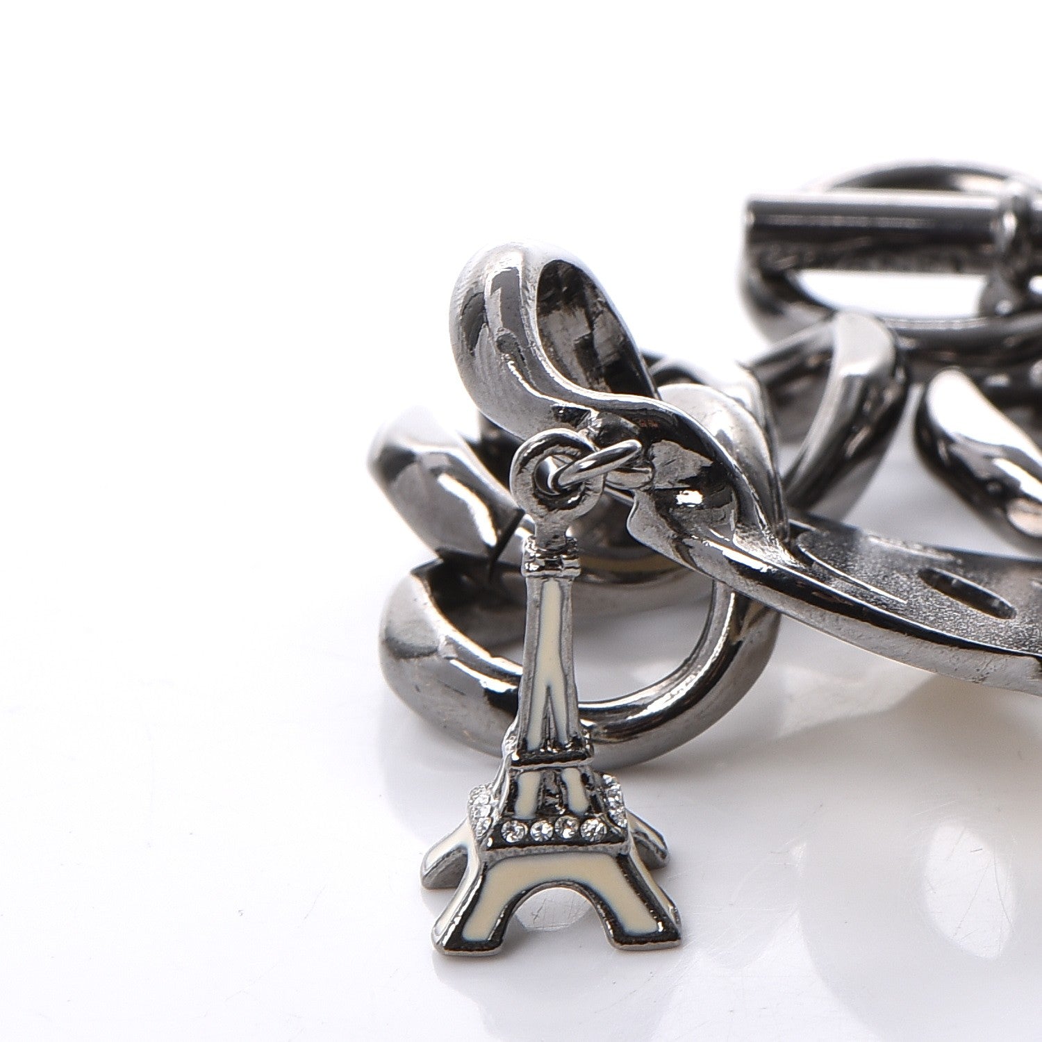 Chanel Enamel CC Eiffel Tower Charm Bracelet Dark Silver 6 of 8