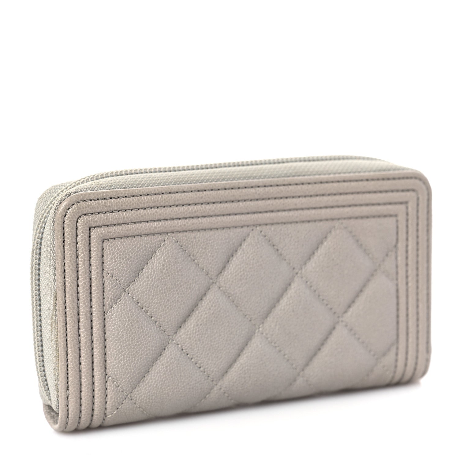 Chanel Caviar Quilted Boy Small Zip Around Wallet Grey 3 of 10