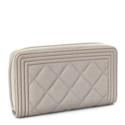 Chanel Caviar Quilted Boy Small Zip Around Wallet Grey 3 of 10