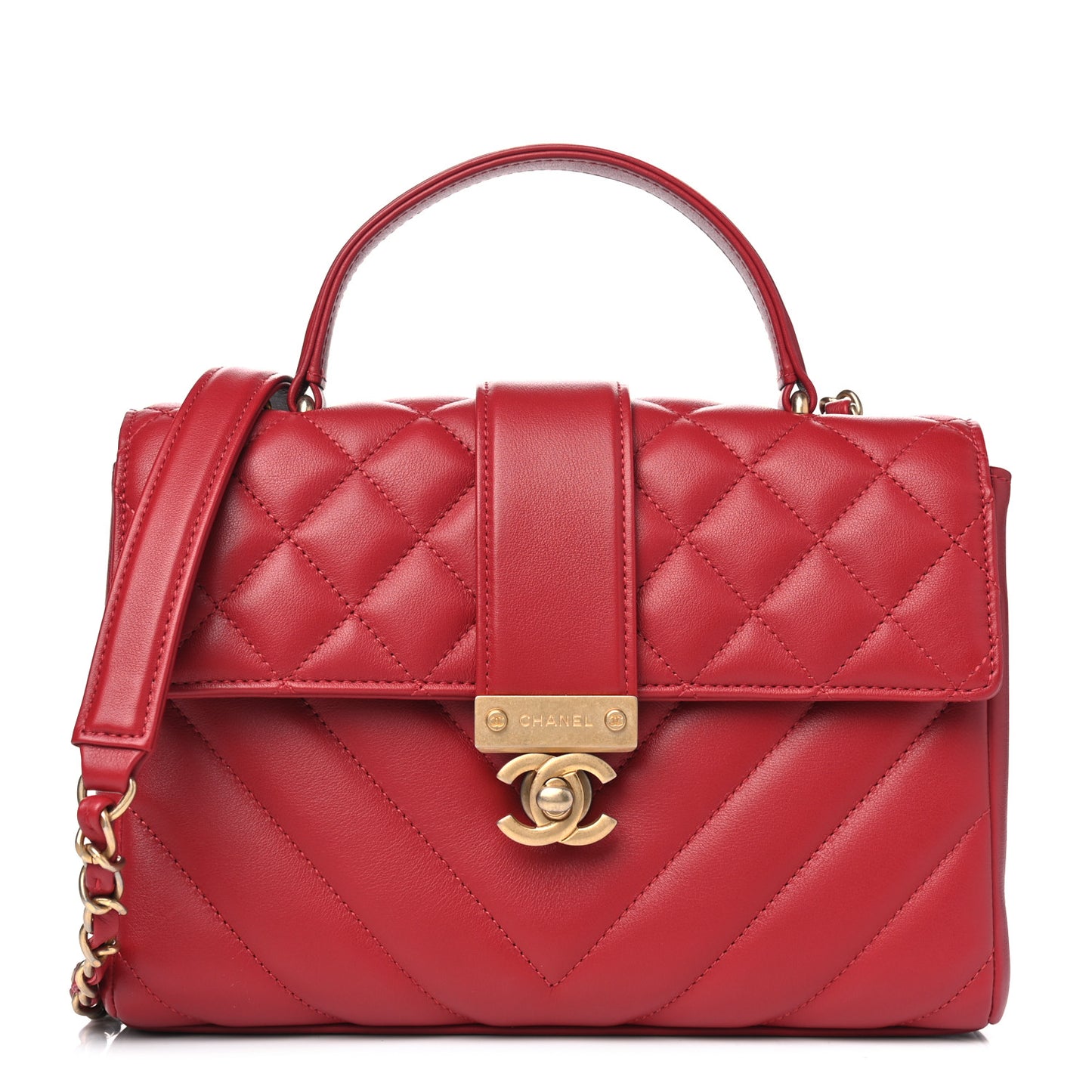 Calfskin Quilted Chevron In The City Bag Red