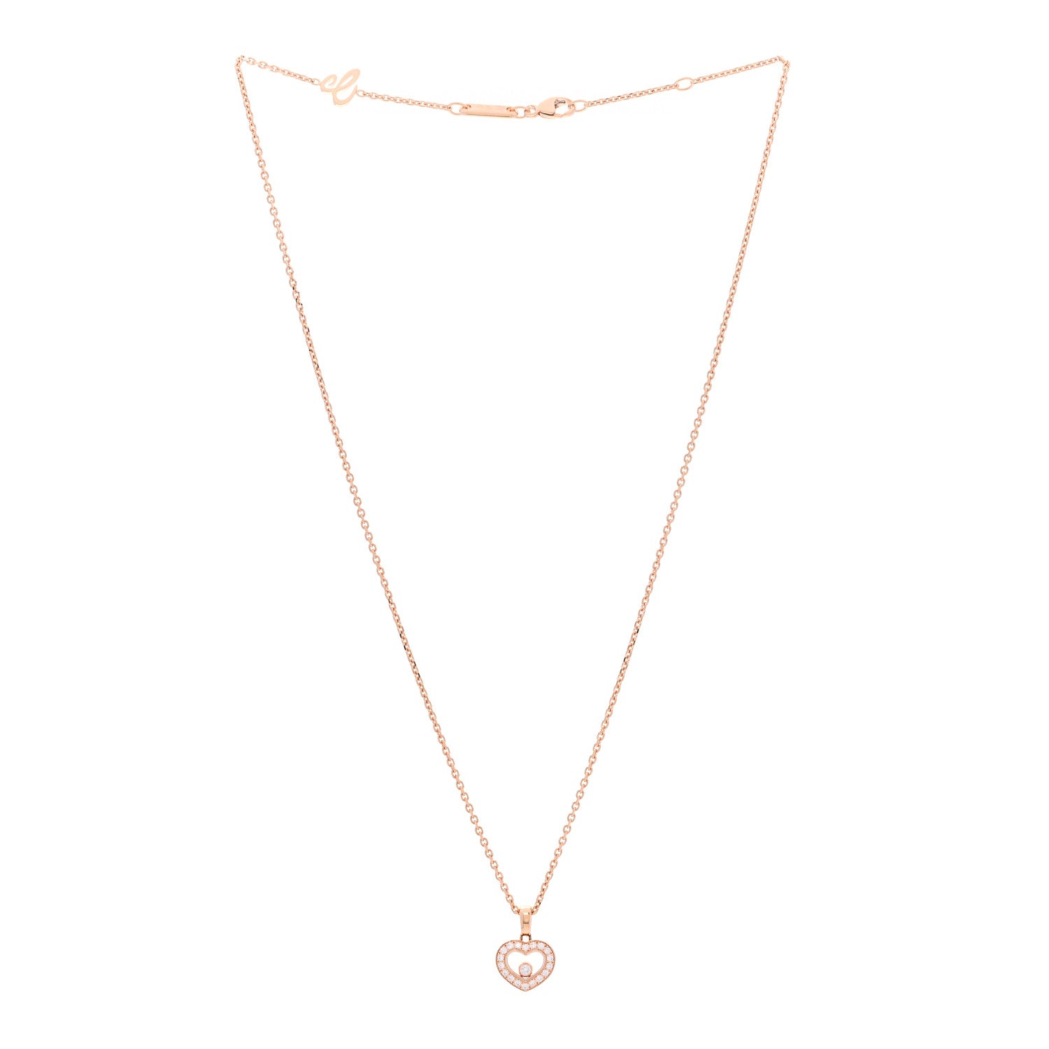 Chopard 18K Rose Gold Diamond Happy Diamonds Icon Heart Pendant Necklace 3 of 8