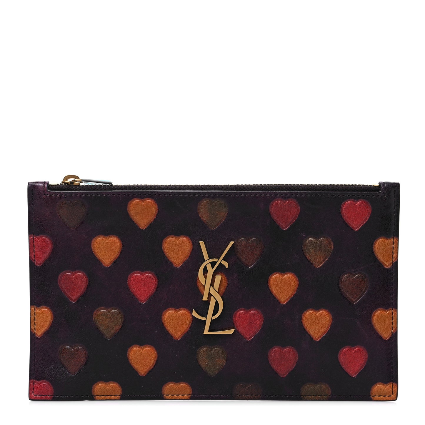 Lambskin Heart Embossed Monogram Bill Pouch Vintage Cognac