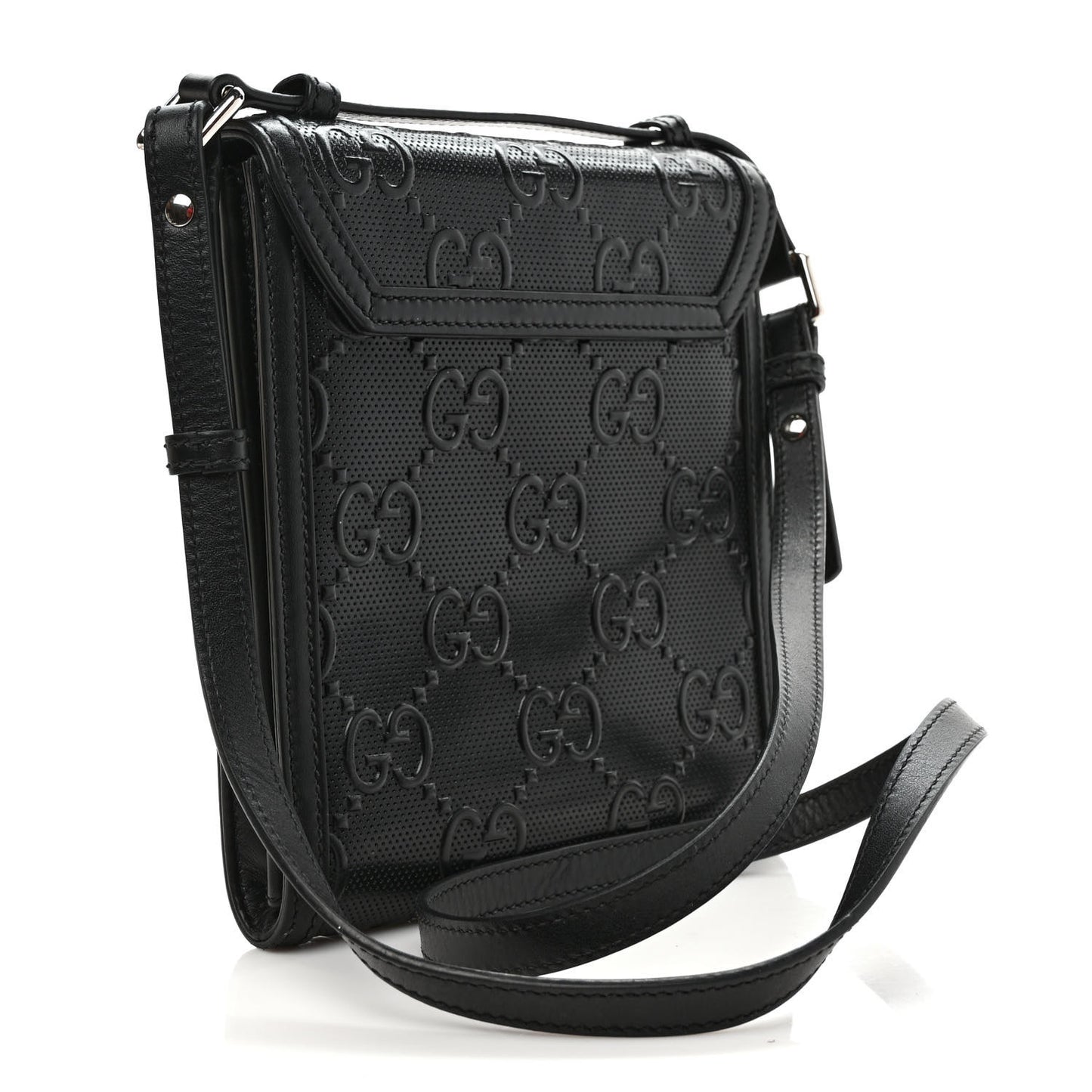Calfskin GG Tennis Embossed Messenger Bag Black