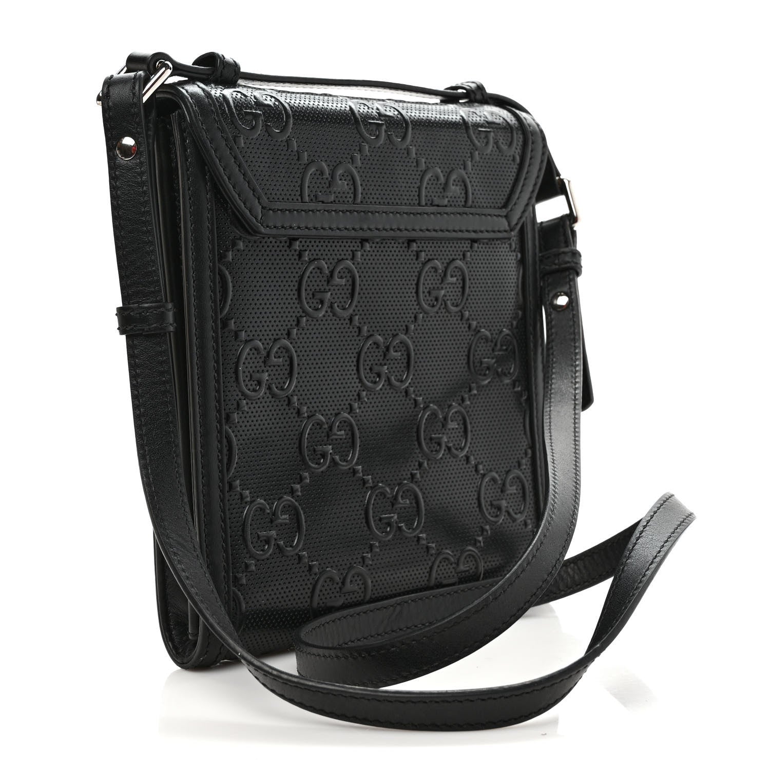 Gucci Calfskin GG Tennis Embossed Messenger Bag Black 3 of 8